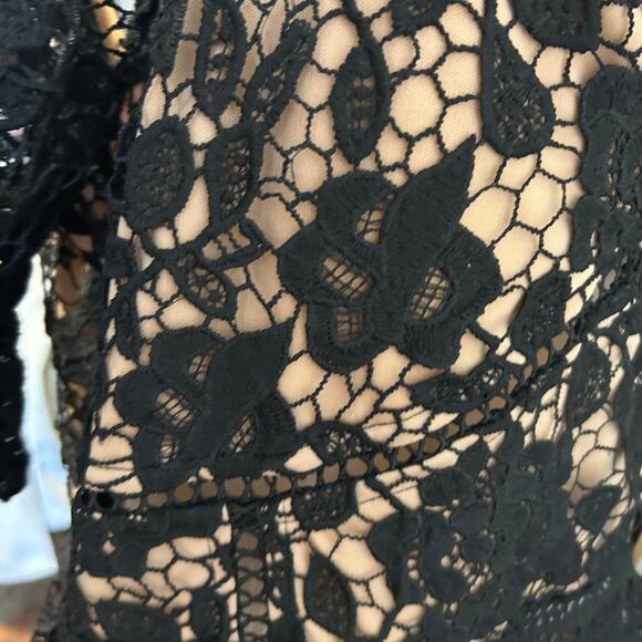 Little Black Dress Lace Overlay Cream Lining Knee Ruffles Layered SZ 14 BooHoo - Picture 12 of 12